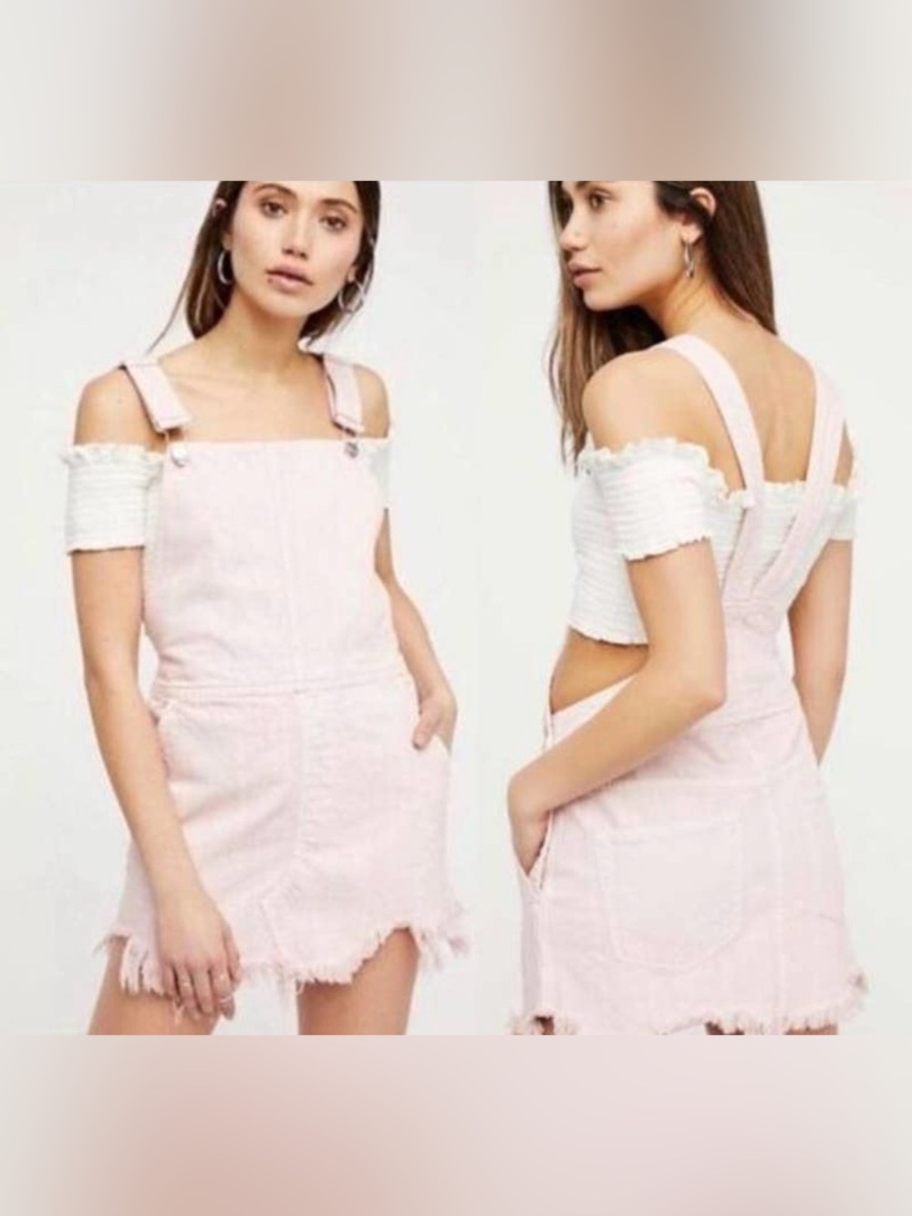 Free People Torn Up Denim Overall Dress Womens Size 0 Jumper Barbie